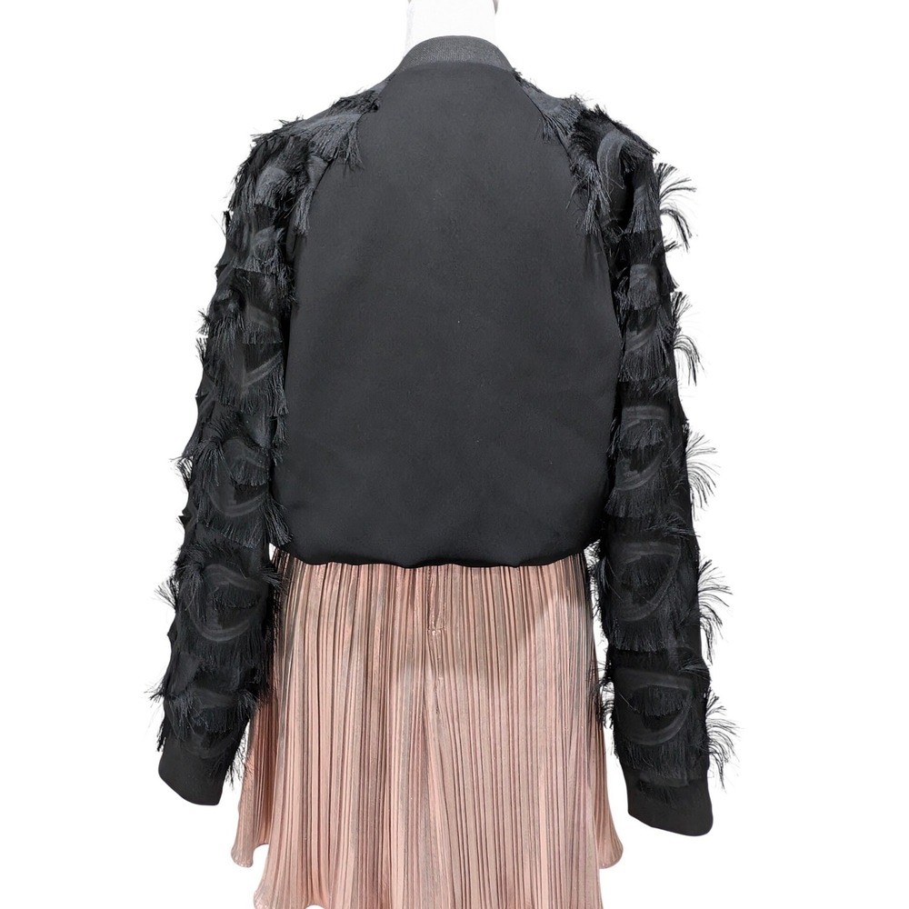 Zara Basic Collection Black Bomber Jacket Fringe … - image 6